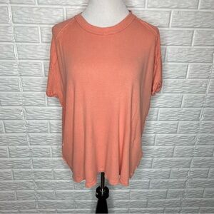 FREE PEOPLE We The Free Ribbed Salmon Pink Short Sleeve Oversized Top Size XS